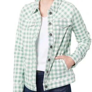 Isaac Mizrahi Live! True Denim Gingham Jean Jacket - Soft Spruce